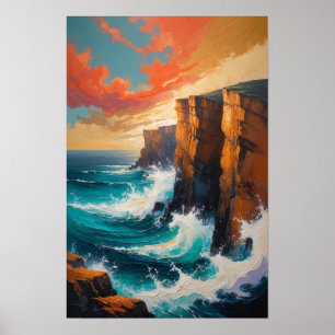 Poster Ondas do Oceano Batendo Contra Falésias Arte Coste