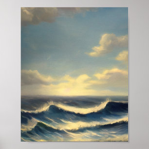 Poster ondas do oceano céu nublado pintura náutica