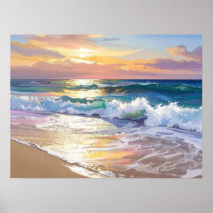 Poster Ondas do Oceano na Praia ao Sol Arte