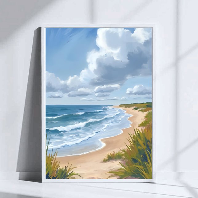 Poster Ondas do Oceano | Pintura Costeira de Praia (Criador carregado)