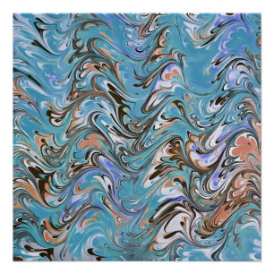 Póster Ondas Em Abstrato De Arte Azul Acrílica