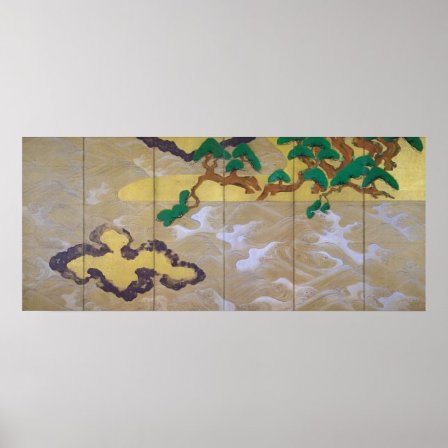 Poster Ondas em Matsushima (direita), Tawaraya Sotatsu (Frente)