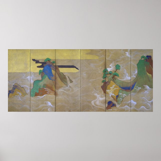 Poster Ondas em Matsushima (Esquerda), Tawaraya Sotatsu (Frente)