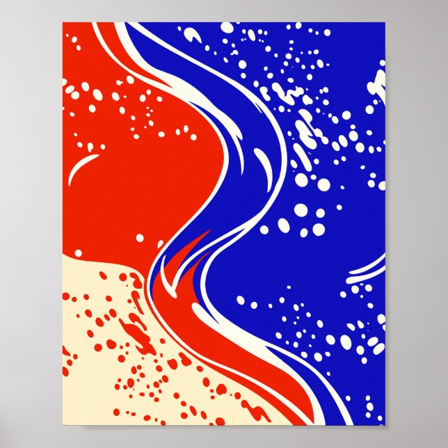 Poster Ondas Fluidas Abstratas em Vermelho e Azul (Frente)