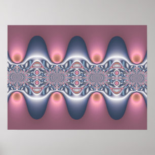 Poster Ondas Fractais Prateadas e Rosadas