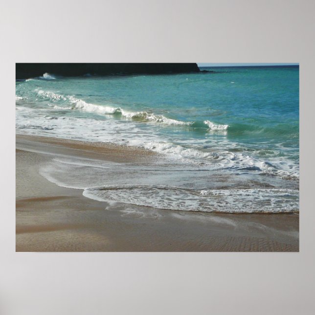 Poster Ondas Lamentando na Praia Oceano Azul Turquesa (Frente)