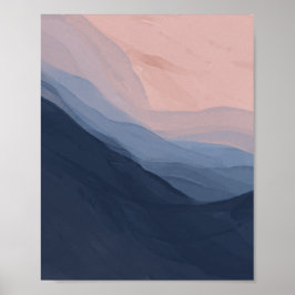 Poster Ondas na Textura - Azul Profundo e bege