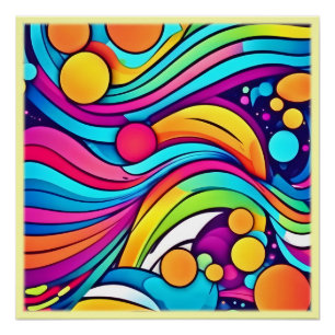Póster Ondas Neon Cosmos Vibrante