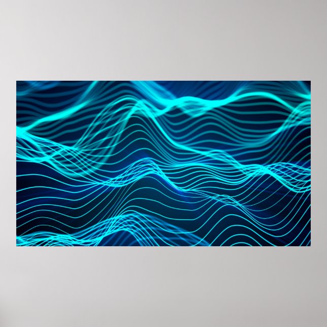 Poster Ondas neon de numerosas linhas de abstrato e linha (Frente)
