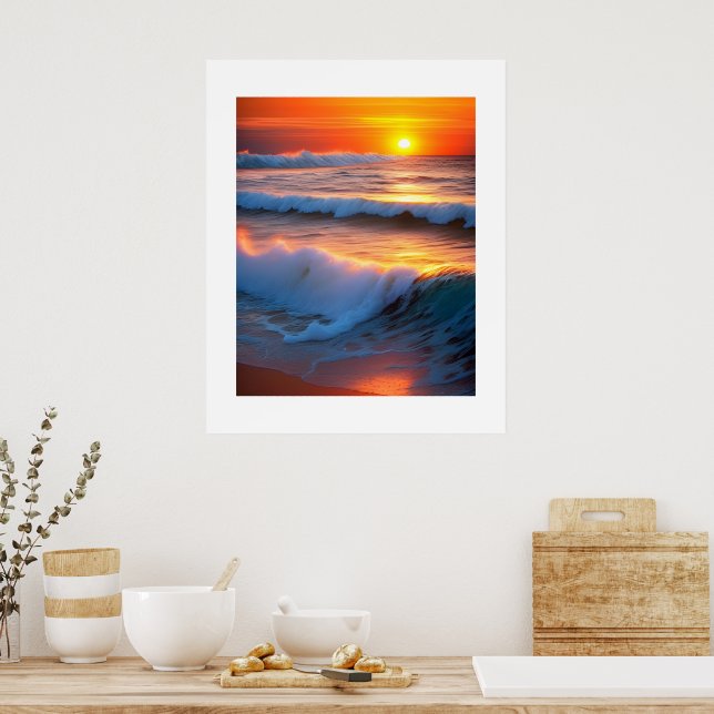 Poster Ondas no oceano com pôr do sol (Cozinha)