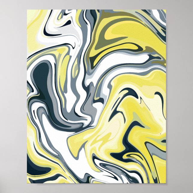 Poster Ondas radiantes de amarelo, branco e Cinza (Frente)