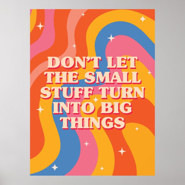 Poster Ondas Retro Groovy Com Mantra de Mindfulness (Frente)