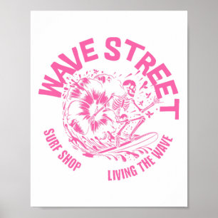 Poster Ondas Rua Esqueleto Surfista Vibrações Praia Surf