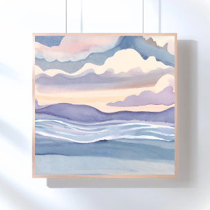 Póster Ondas Sonhadoras do Oceano Pintura em Aquarela
