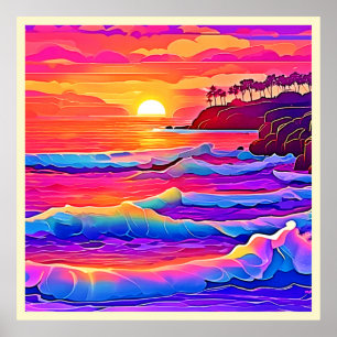 Poster Ondas Sunset: Sonho Costeiro Vivo