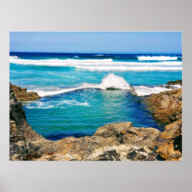 Poster Ondas turquesas e surfs, Perranporth, Cornwall (Frente)