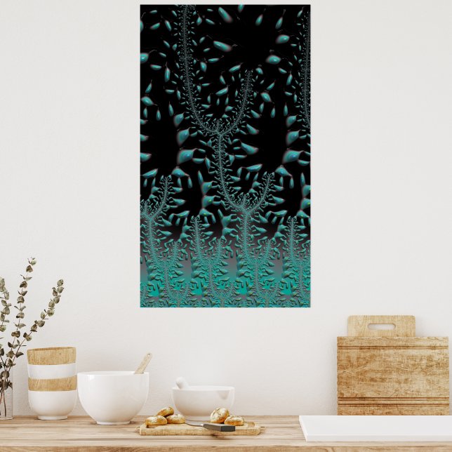Poster Onde a turquesa cresce em árvores Abstrato Fractal (Cozinha)