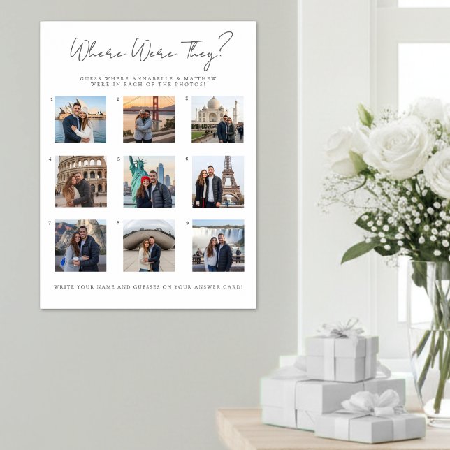 Poster Onde Eles Estavam Sinal de Jogo de Festa de Chá de (Where Were They Bridal Shower Party Game Sign)