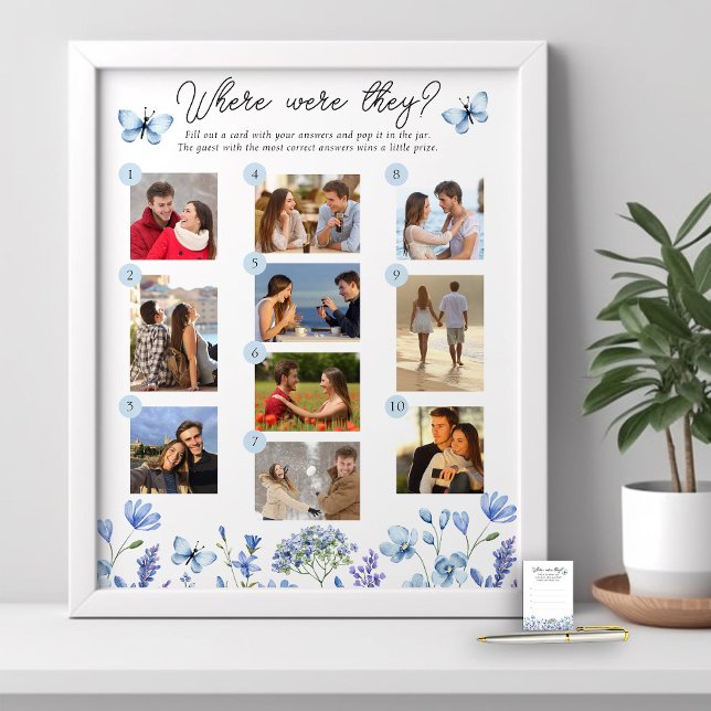 Poster Onde Eles Jogavam 10 Foto Azul, Flor Selvagem (Where Were They Photo Game Poster from my Blue Wildflower Bridal Shower Collection
)