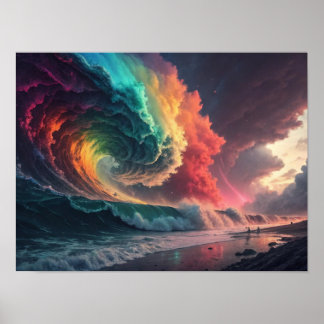 Poster Onde Ondas Arco-Íris Encontram Céus Fiery