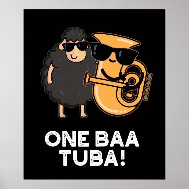 Poster One Baa Tuba Funny Music Sheep Pun Dark BG (Frente)