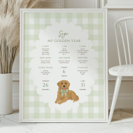Poster One Golden Year Puppy Dog 1st Birthday Milestone