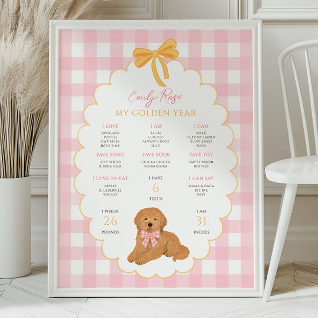 Poster One Golden Year Puppy Dog 1st Birthday Milestone  (Criador carregado)