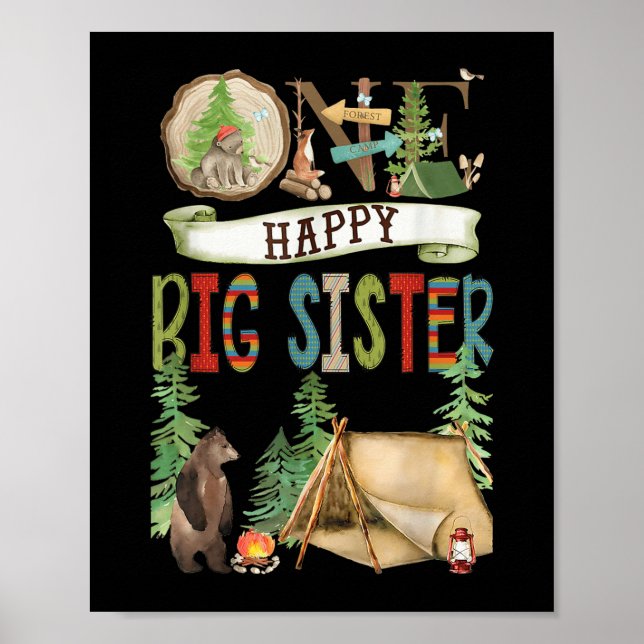 Poster One Happy Big Sister Camper First Birthday Camng B (Frente)