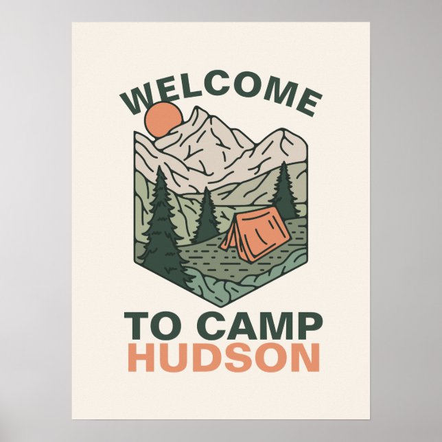 Poster One Happy Camper First Birthday Party Welcome Sign (Frente)