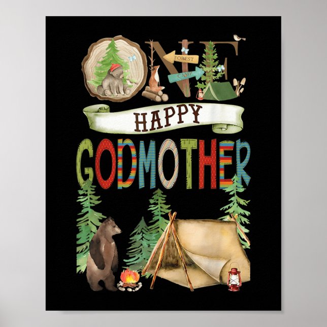 Poster One Happy Godmother Camper First Birthday Camng Be (Frente)