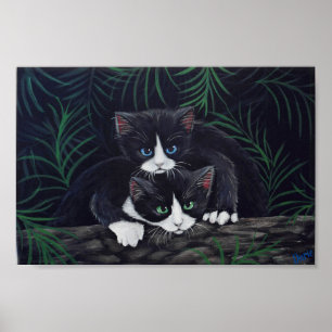 Poster One-of-a-Kind Tuxedo Cats Painting by Darie