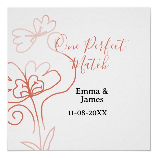 Póster One Perfect match terracotta wedding couple name f (Frente)