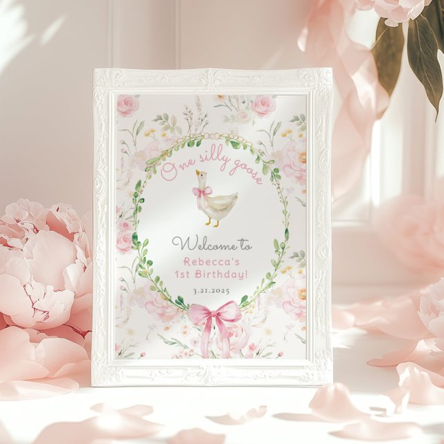 Poster One Silly Goose Blush pink Bow Birthday Welcome (Criador carregado)