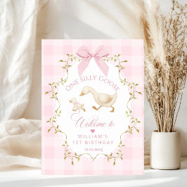 Poster One Silly Goose Pink Gingham 1st Birthday Welcome