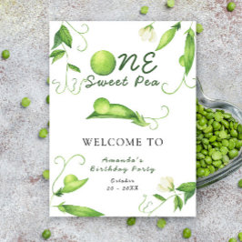 Poster One Sweet Pea First Birthday Party Welcome