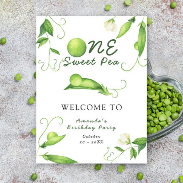 Poster One Sweet Pea First Birthday Party Welcome (Criador carregado)