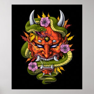 Poster Oni Demon Mask Japonês