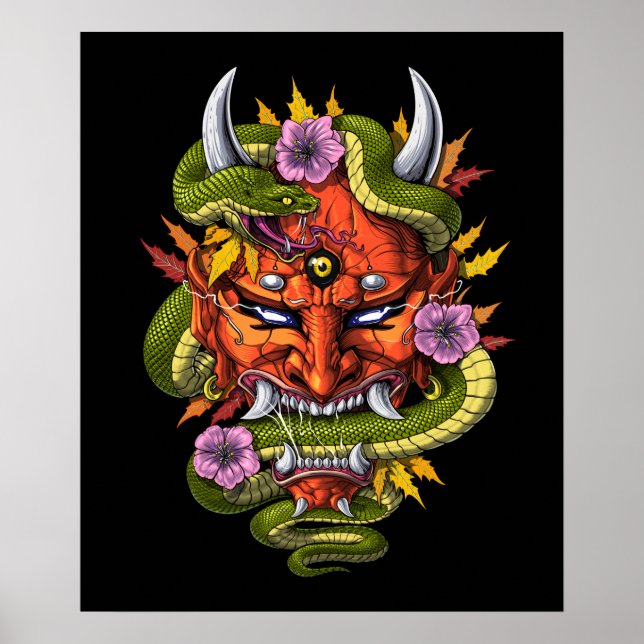 Poster Oni Demon Mask Japonês (Frente)