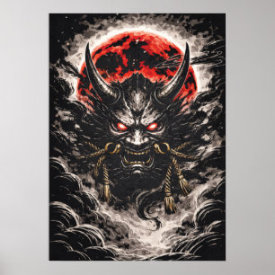 Poster Oni Demônio na Lua Vermelha - Arte de Anime Japonê