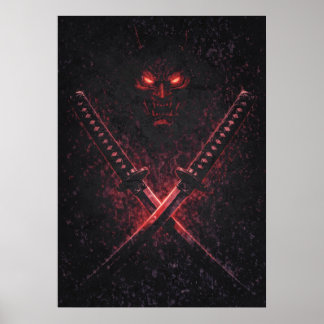 Poster Oni Twin Blades Samurai, Abstract Surreal Japanese