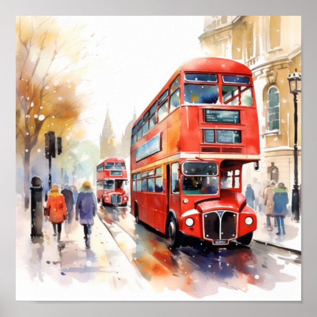 Poster Ônibus de dois andares vermelhos de Londres, (E) (Frente)