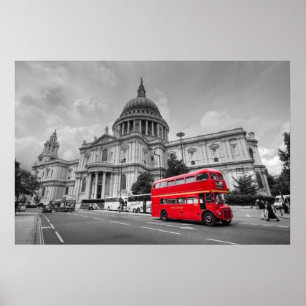 Póster Ônibus de Londres e catedral de St Paul