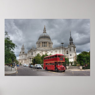 Póster Ônibus de Londres e catedral Inglaterra de Pauls