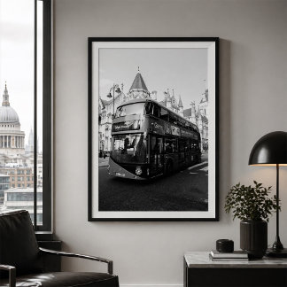 Poster Ônibus Duplo Decker de Londres Preto e Branco