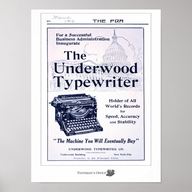 Poster Ontem o escritório A máquina de escrever Underwood (Frente)