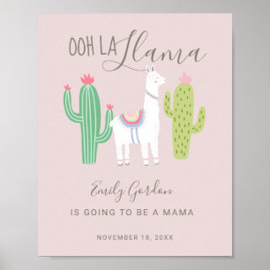 Poster Ooh La Llama Chá de fraldas bebê linda rosa
