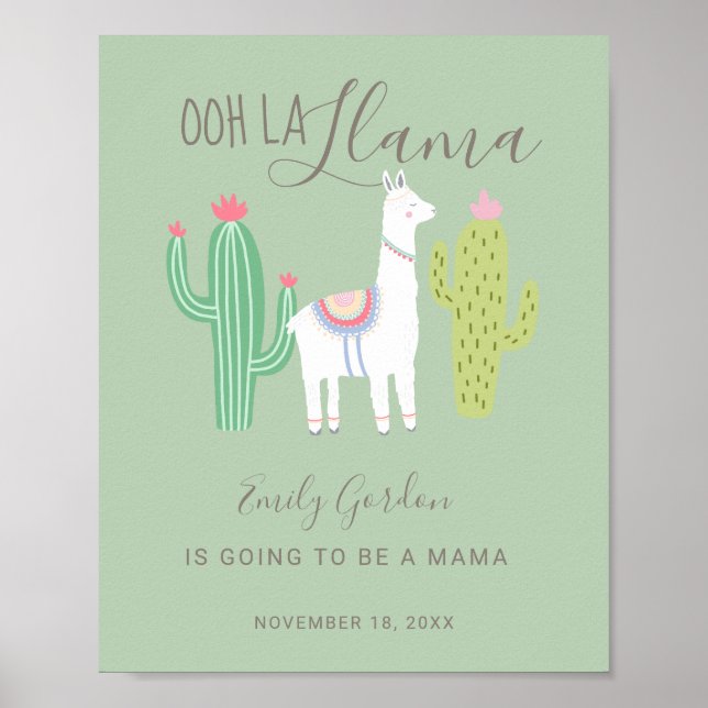 Poster Ooh La Llama Chá de fraldas bebê teal (Frente)