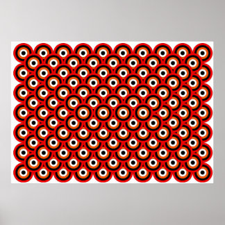 Poster Op Art Mil Olhos Vermelho Laranja Branco Preto