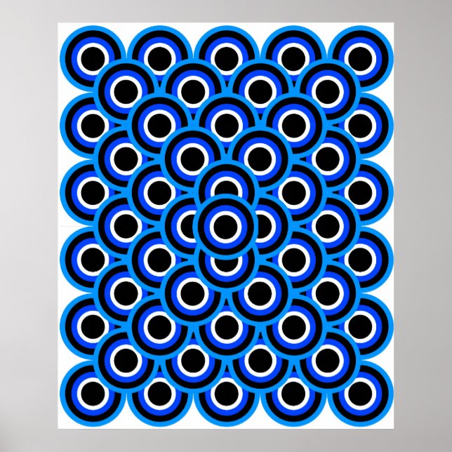 Póster Op Art Thousand Eyes Azul Azul Azul Azul Branco Pr (Frente)