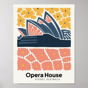 Poster Opera House Sydney Austrália viagem floral Art